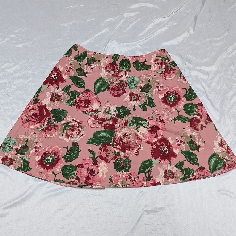 Talbots Dusty‎ Rose Floral Knee Length A-Line Skirt Garden Party Wedding Sz 16WP